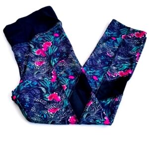 VOGO Athletica Floral & Leaf Rainforest Leggings elastic waist size L black